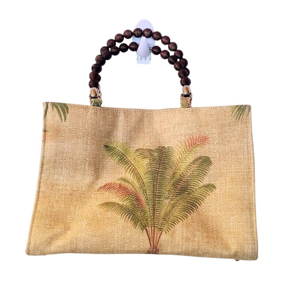 Queen Bee Michelle Ferguson Canvas Tropical Palm Bag With Hot Pink Lining